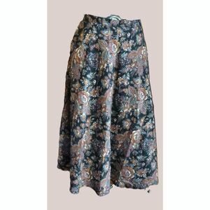 Vintage Bias Cut A-line Wool Challis Lined Floral Skirt Europe M-L Hourglass